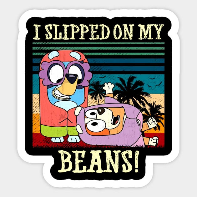 Bluey Palm tree vintage I slipped on my beans Sticker by Justine Nolanz